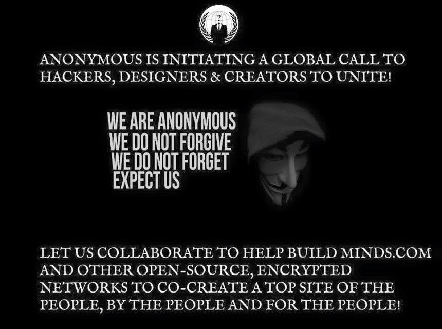 Il Post comparso sulla pagina Facebook di Anonymous Art of Revolution