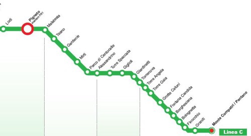 L'attuale percorso della metro C, da Piazza Lodi a Montecompatri 