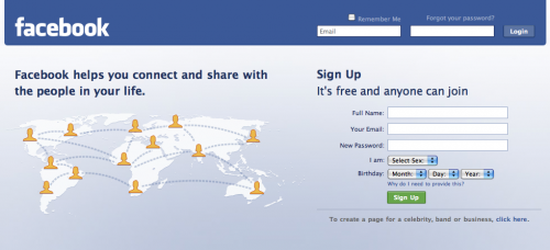 Uno screenshot della pagina di accesso a Facebook