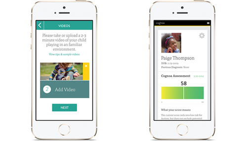 Le schermate dell'app i-phone Cognoa per la valutazione del rischio autismo e ritardo cognitivo nei bambini