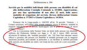 La delibera del Comune di Roma con evidenziato il passo-chiave della Convenzione ONU