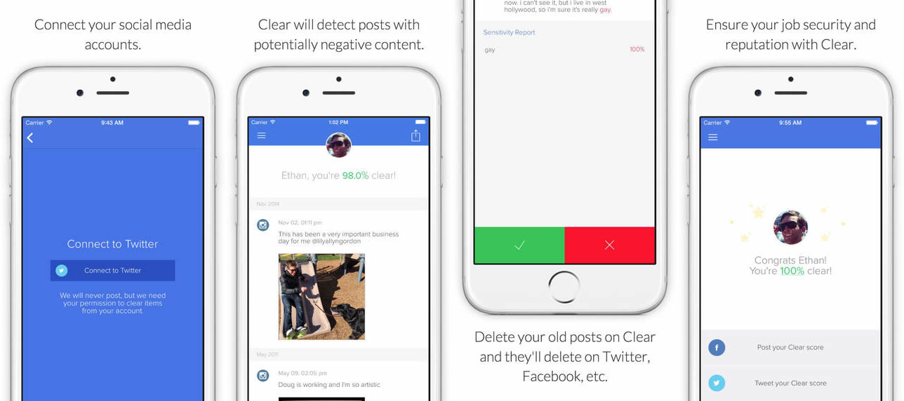Le schermate dell'app Clear