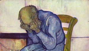 La depressione colpisce soprattutto le persone agiate: nell'immagine particolare del quadro "Sulla soglia dell'eternità" di Vincent Van Gogh (1890), l'artista olandese soffriva con ogni probabilità di sindrome bipolare
