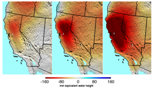 Dai dati della missione Grace, l'evoluzione negli ultimi tre anni della siccità in California