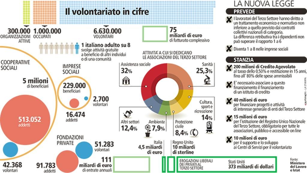 Infografica, il valore del Terzo settore per il Paese (Fonte Ministero del Lavoro Istat)